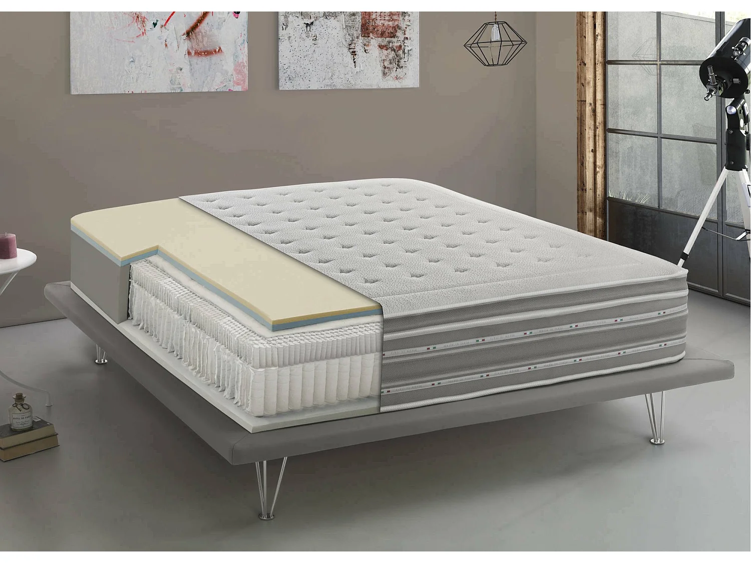 Luisa dubbele matras, orthopedisch in traagschuim en pocket-microveren, 100% Made in Italy, anti-mijt en hypoallergeen, 120x190h37 cm