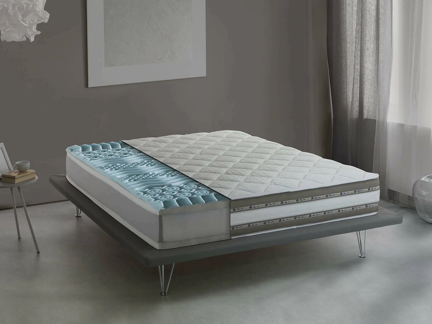 Matelas double Naike, matelas amovible en mousse à mémoire de forme et gel Waterfoam, 100% Made in Italy, anti-acariens et hypoallergénique, 180x200h27 cm