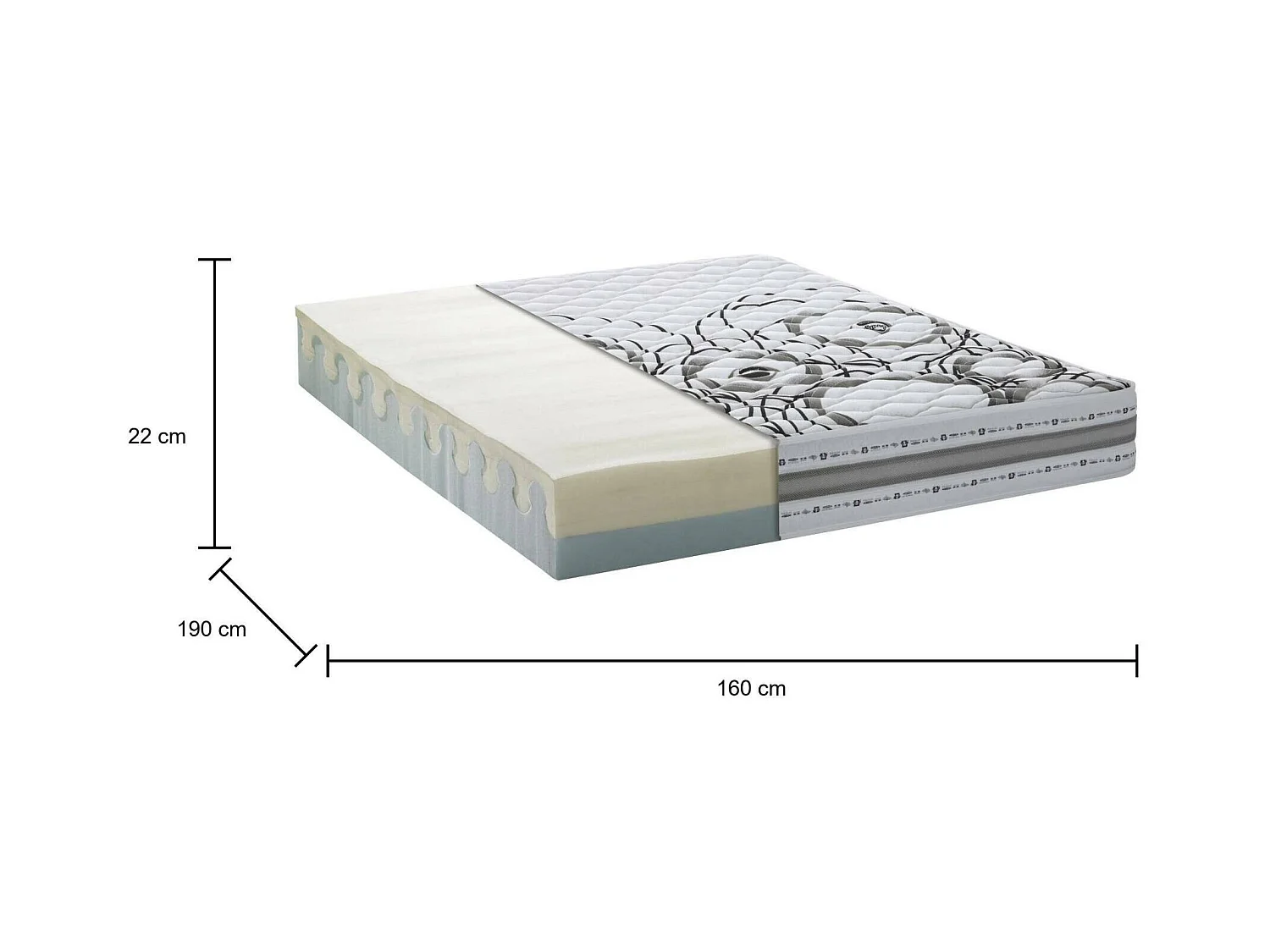 Materasso matrimoniale Silvana, Materasso in Memory foam e Waterfoam, 100% Made in Italy, Anti acaro e Anallergico, Cm 160x190h 22