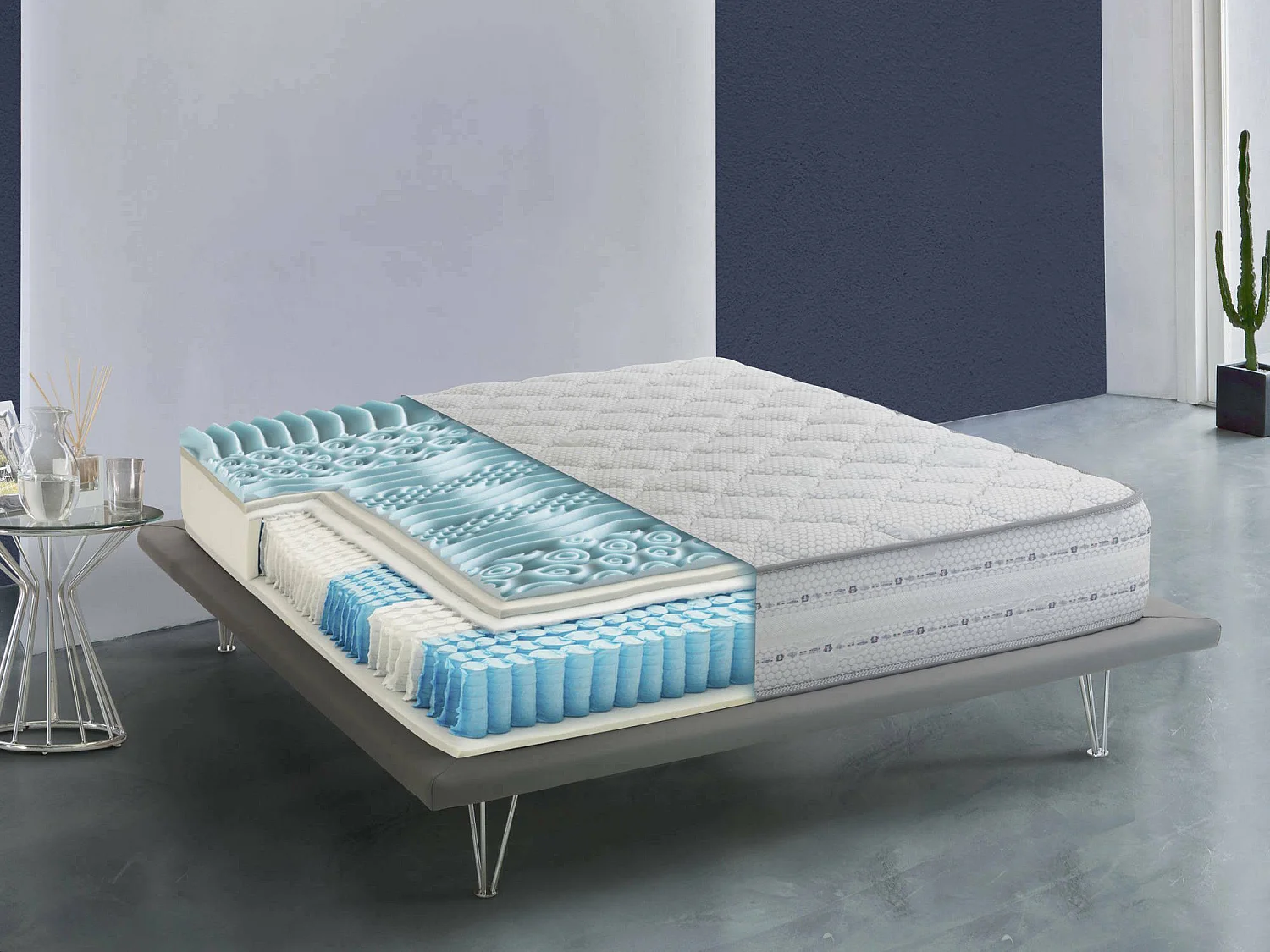 Matelas double Natalina, matelas à mémoire de forme et à ressorts ensachés, 100% Made in Italy, anti-acariens et hypoallergénique, 160x200h26 cm