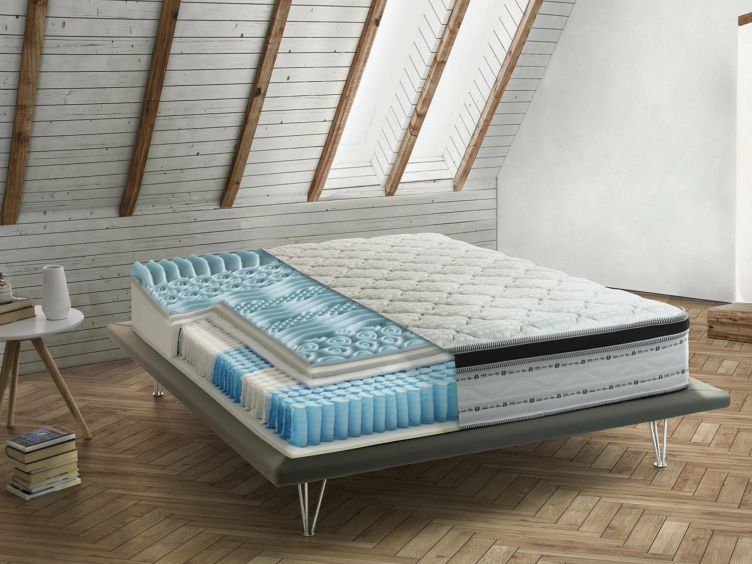 Matelas simple Laila, déhoussable en Memory Foam+Gel et ressorts ensachés, 100% Made in Italy, anti-acariens et hypoallergénique, 90x190h27 cm