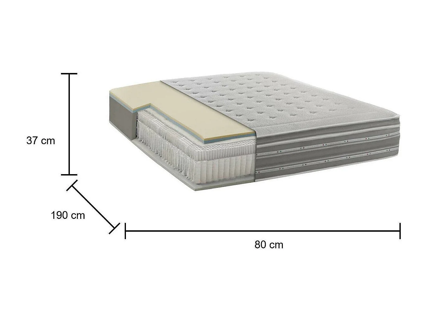 Colchão de solteiro Tamara, Ortopédico em Memory Foam e micromolas ensacadas, 100% Fabricado na Itália, Antiácaro e Hipoalergênico, 80x190h37 cm