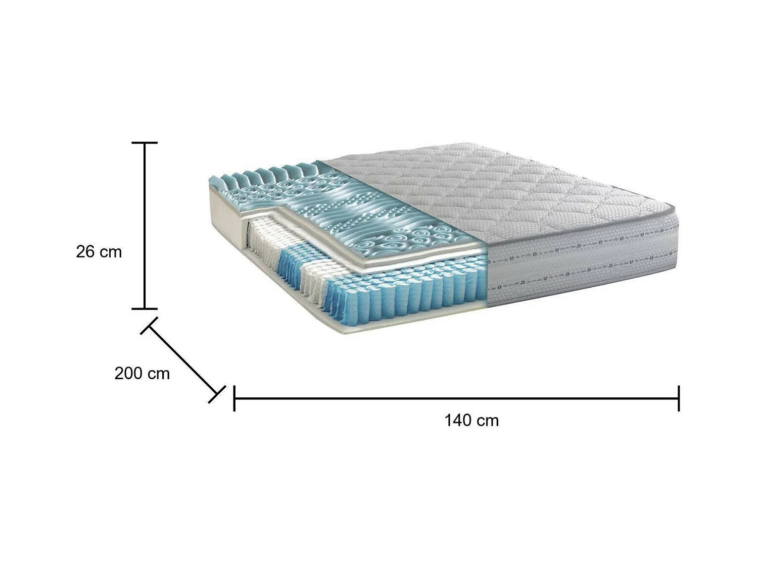 Matelas double Natalina, matelas à mémoire de forme et ressorts ensachés, 100% Made in Italy, anti-acariens et hypoallergénique, 140x200h26 cm