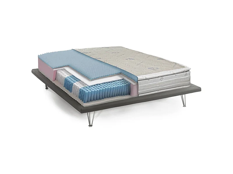 Materasso piazza e mezza Melania, Materasso in Memory e Molle insacchettate e ioni d'argento, 100% Made in Italy, Anti acaro e Anallergico, Cm 120x190h37