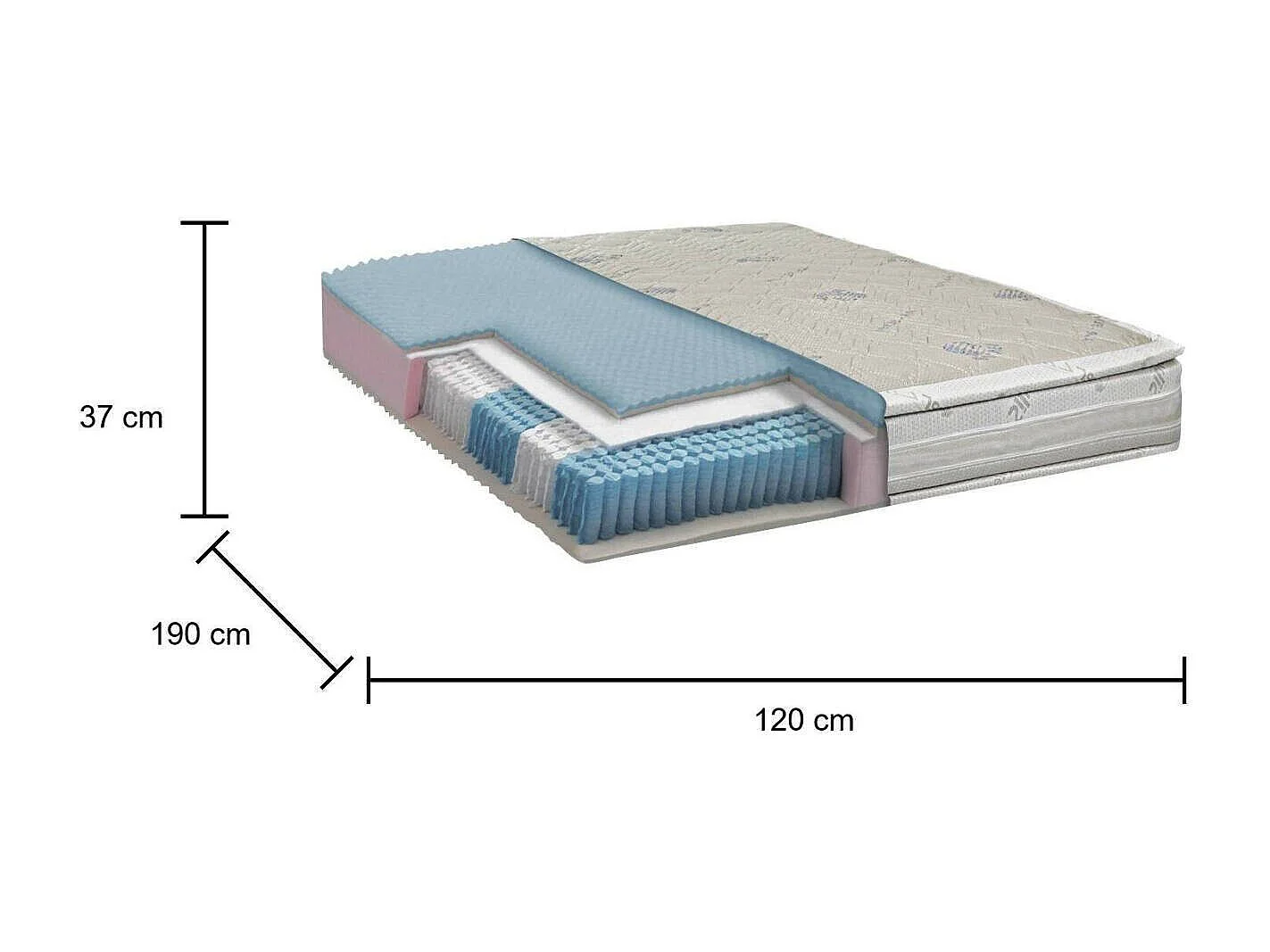 Melania queensize matras, traagschuimmatras met pocketveren en zilverionen, 100% Made in Italy, anti-mijt en hypoallergeen, 120x190h37 cm