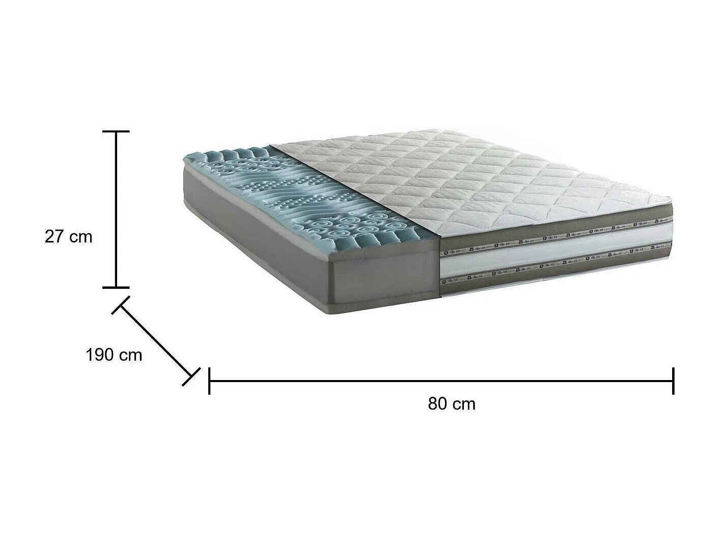 Colchón individual Odessa, colchón desenfundable de Memory Foam y Waterfoam Gel, 100% Made in Italy, Antiácaros e Hipoalergénico, 80x190h27 cm