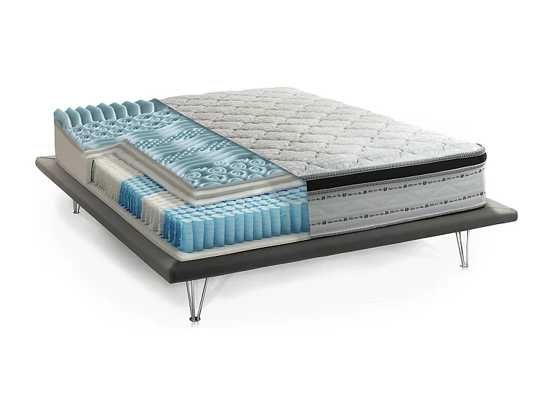 Porzia-Doppelmatratze, abnehmbarer Bezug aus Memory Foam+Gel und Taschenfedern, 100 % Made in Italy, milbenhemmend und hypoallergen, 160 x 200 x 27 cm