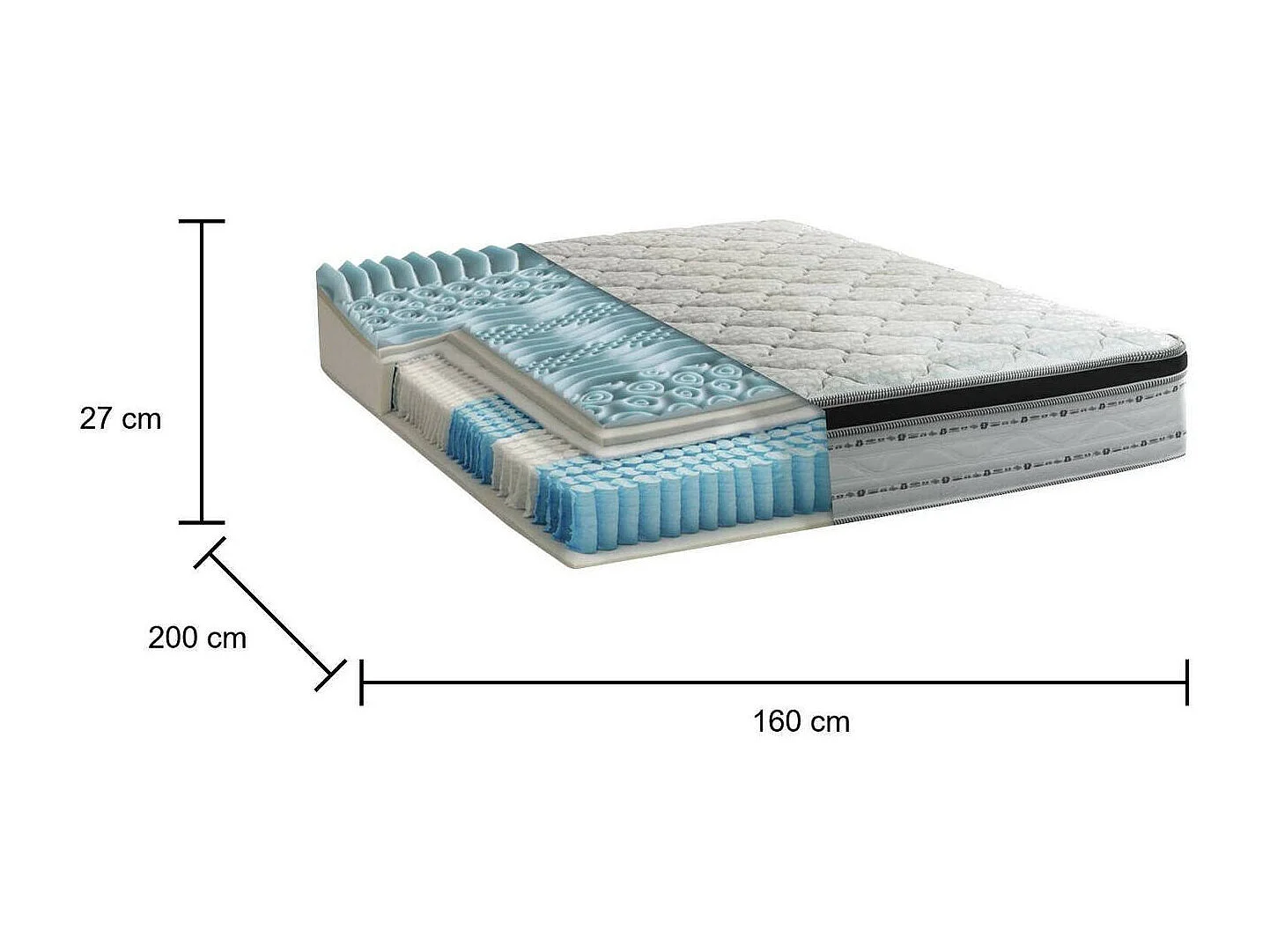 Colchón doble Porzia, funda desenfundable de Memory Foam+Gel y muelles ensacados, 100% Made in Italy, antiácaros e hipoalergénico, 160x200h27 cm