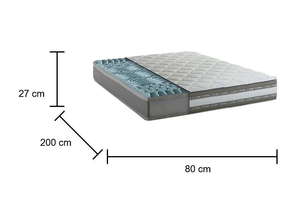 Colchón individual Ursula, colchón Memory Foam y Gel con 9 zonas diferenciadas, 100% Made in Italy, Antiácaros e Hipoalergénico, 80x200h27 cm
