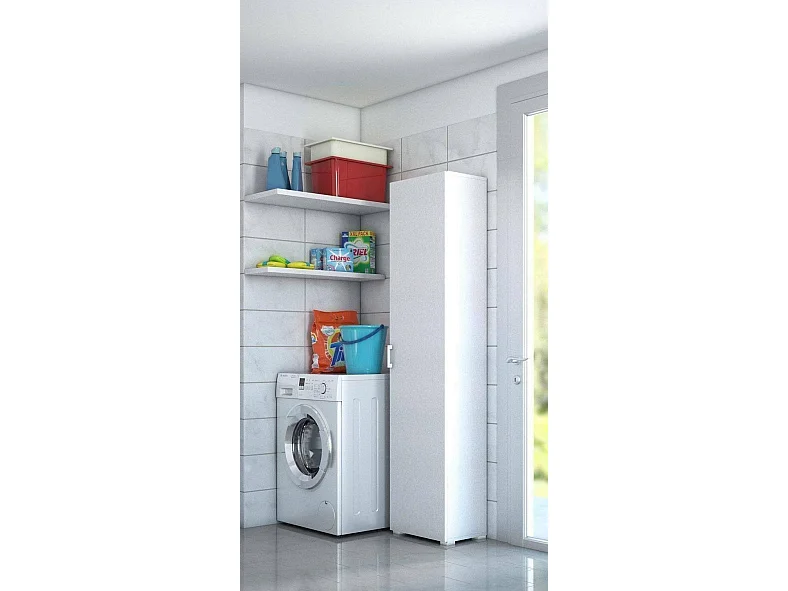 Aquilegia Armario multiusos, mueble lineal con 1 puerta batiente y 4 estantes regulables, mueble columna para baño, 100% Made in Italy, 45x45h195 cm, Blanco