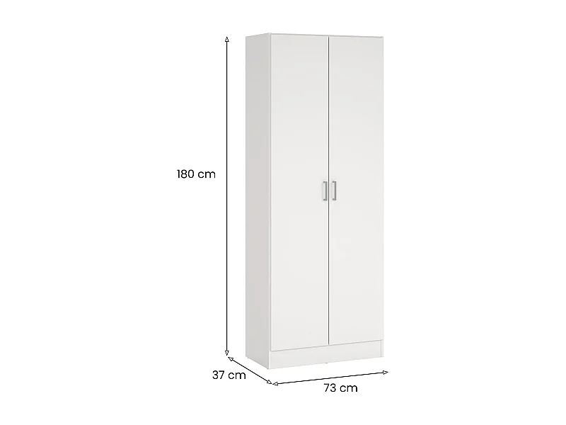 Armoire polyvalente Charleston, Armoire à balais avec 2 portes, Étagère à chaussures avec étagères, Armoire à balais, cm73x37h180 cm, Blanc