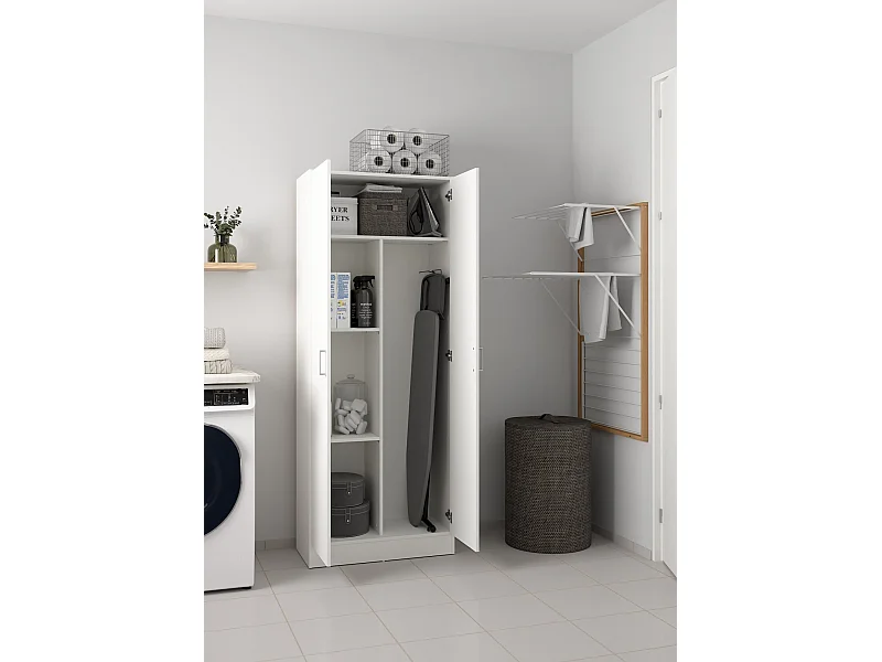 Armadio multiuso Charleston, Mobile portascope a 2 ante, Scarpiera con ripiani, Guardaroba portascope, cm73x37h180 cm, Bianco