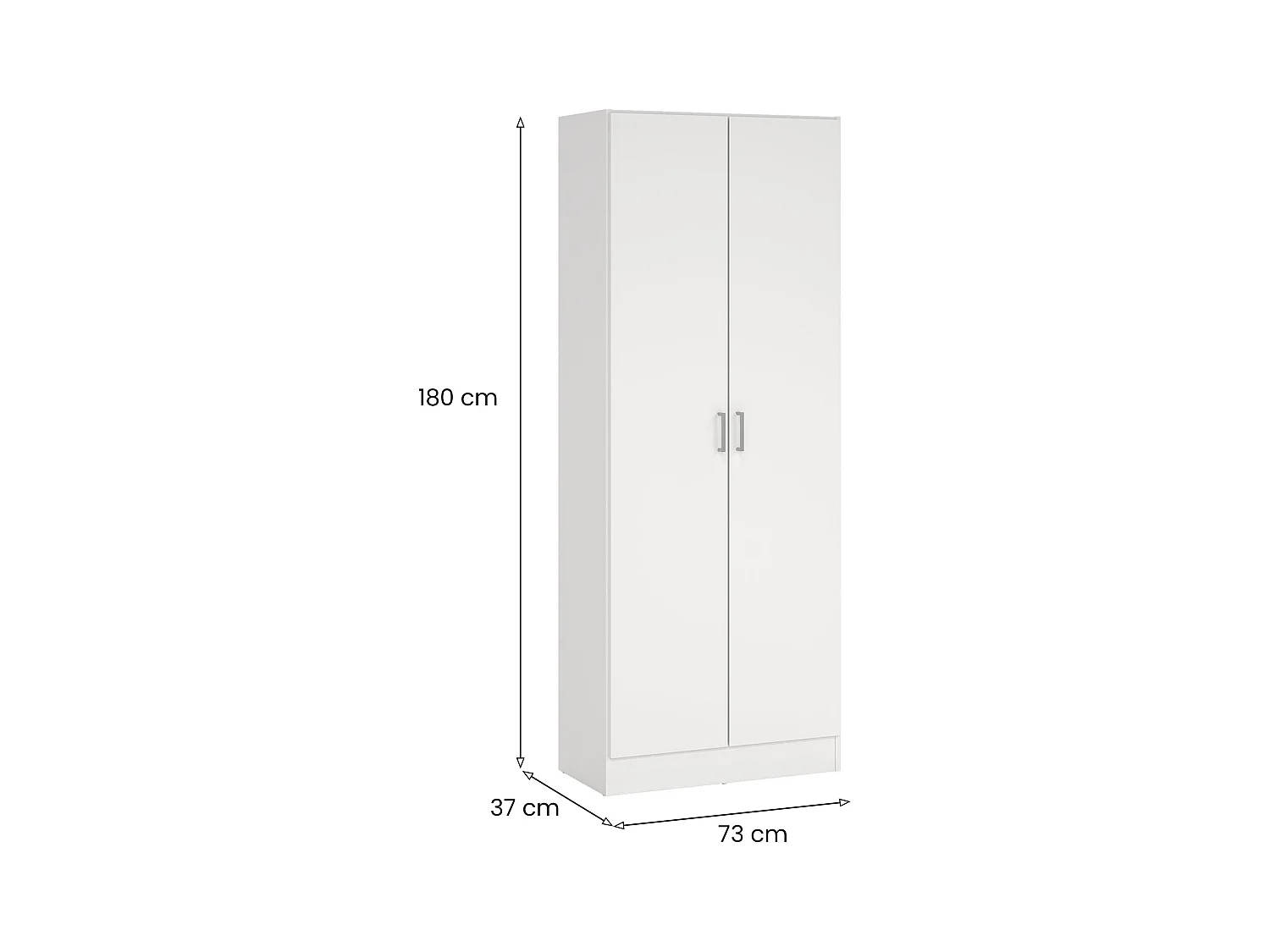 Armoire polyvalente Charleston, Armoire à balais avec 2 portes, Étagère à chaussures avec étagères, Armoire à balais, cm73x37h180 cm, Blanc