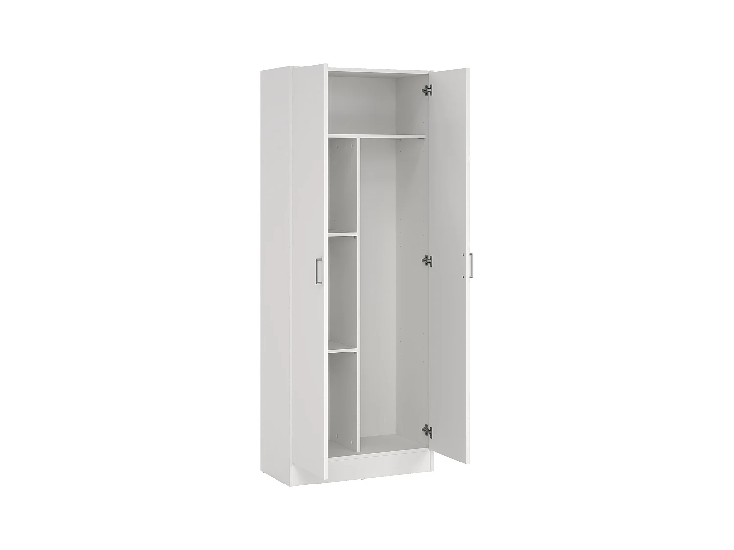 Armoire polyvalente Charleston, Armoire à balais avec 2 portes, Étagère à chaussures avec étagères, Armoire à balais, cm73x37h180 cm, Blanc