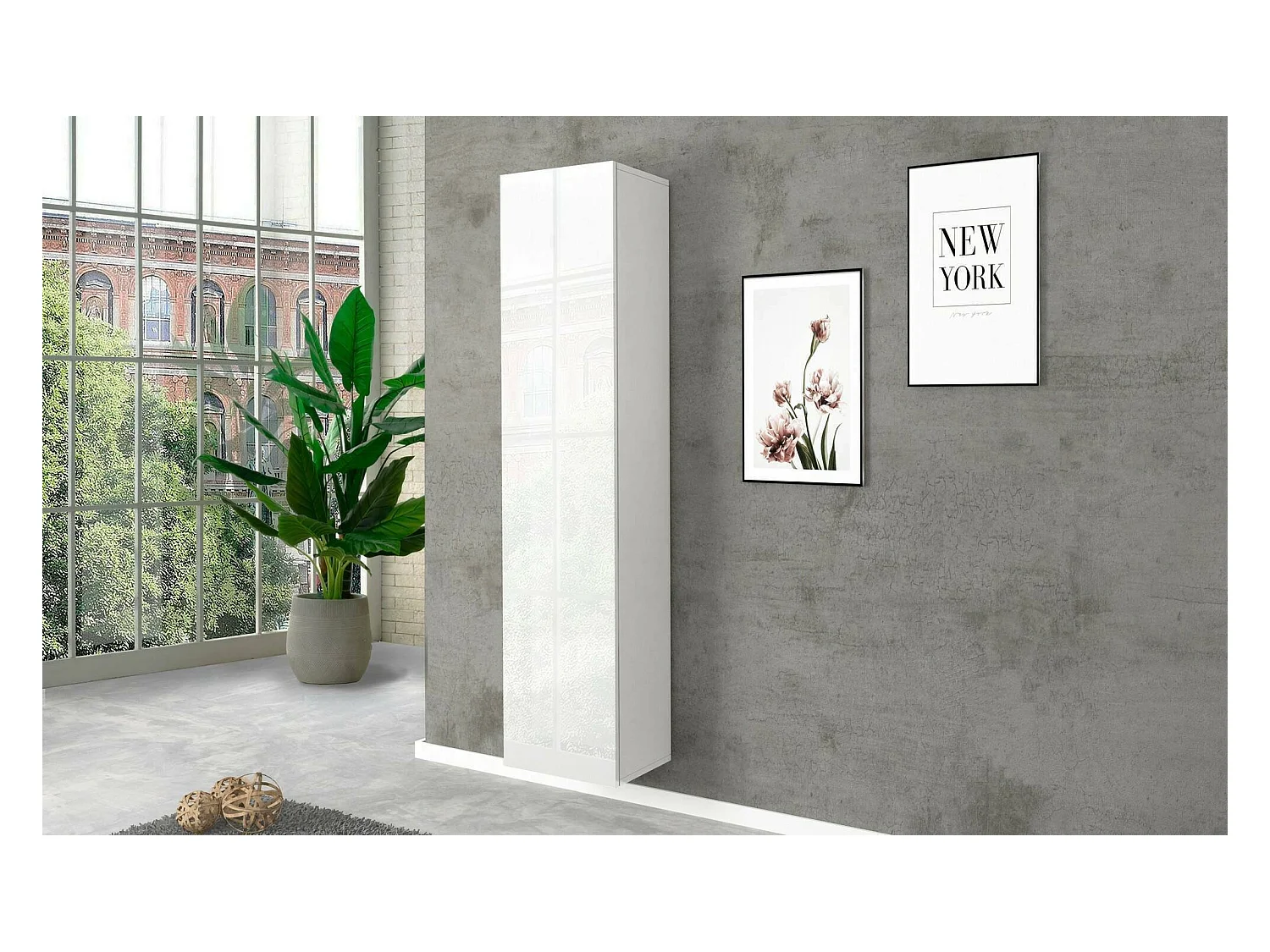 Armadio multiuso Marco, Portascarpe con 1 anta e 4 ripiani, Mobile multifunzione, 100% Made in Italy, cm 40x30h180, Bianco lucido