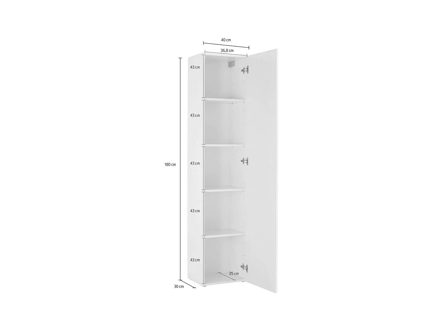 Armadio multiuso Marco, Portascarpe con 1 anta e 4 ripiani, Mobile multifunzione, 100% Made in Italy, cm 40x30h180, Bianco lucido