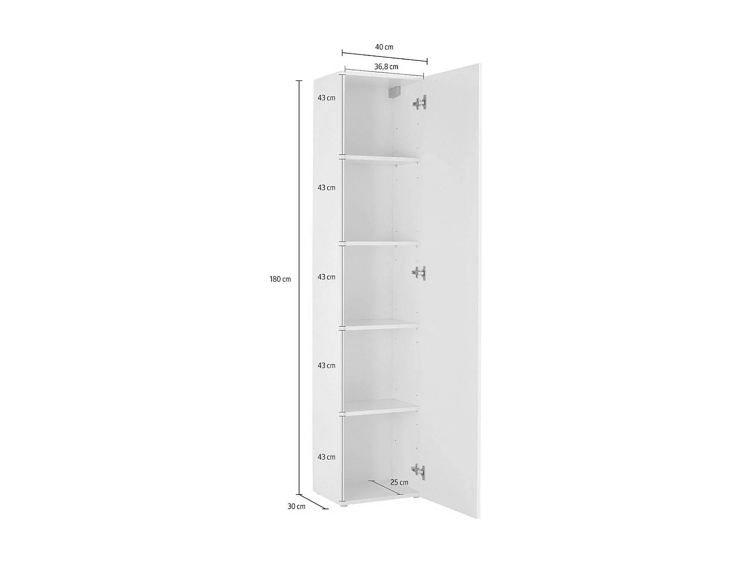 Armoire polyvalente Marco, Étagère à chaussures avec 1 porte et 4 étagères, Armoire multifonctionnelle, 100% Made in Italy, 40x30h180 cm, Blanc brillant