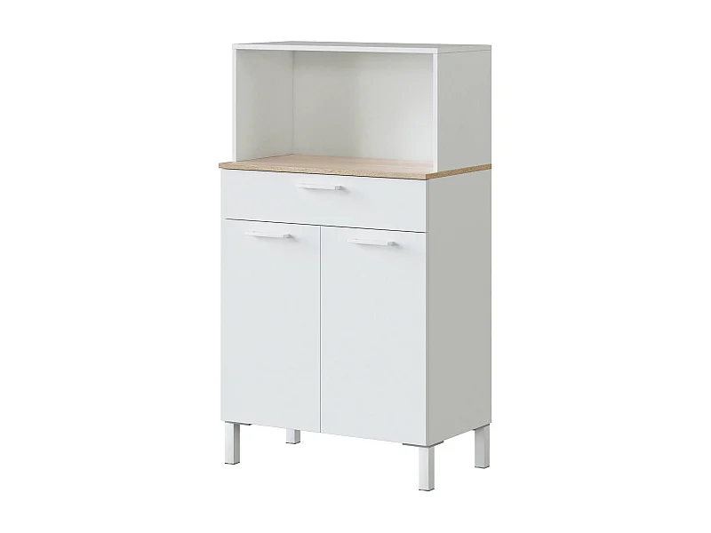 Armoire polyvalente normande, buffet de cuisine 2 portes, armoire auxiliaire polyvalente, armoire moderne, 72x40h126 cm, blanc et chêne