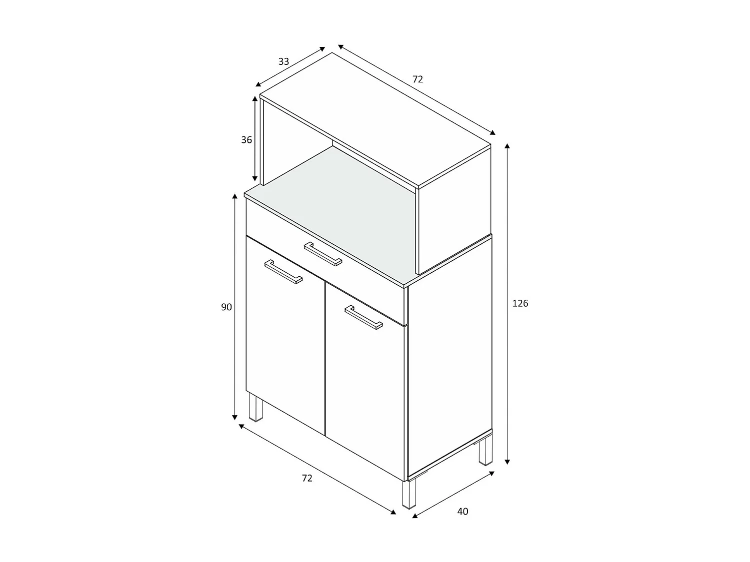 Norman Mehrzweckschrank, 2-türiges Küchen-Sideboard, Mehrzweck-Hilfsschrank, moderner Kleiderschrank, 72x40h126 cm, Weiß und Eiche