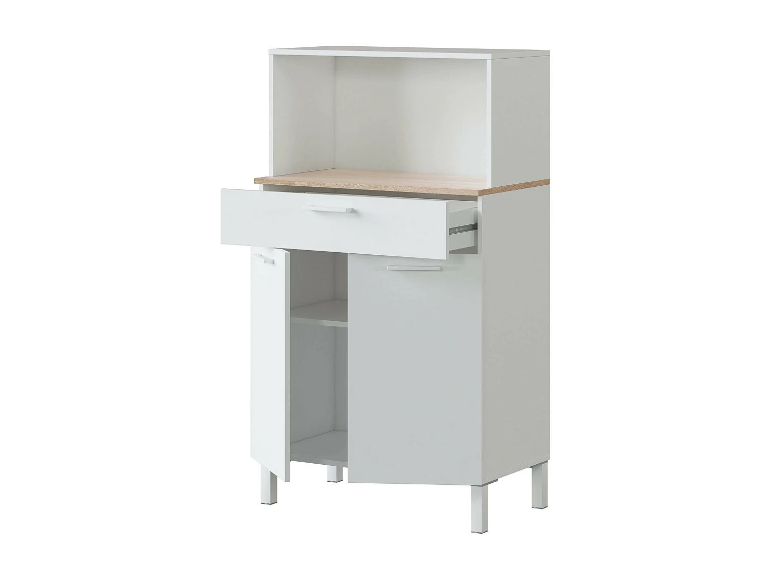 Armadio multiuso Norman, Credenza da cucina a 2 ante, Mobile ausiliario multiuso, Armadio moderno, 72x40h126 cm, Bianco e Rovere