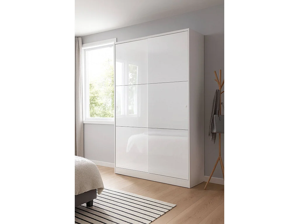 Waterbury Kledingkast, Slaapkamerkast met 2 schuifdeuren, Kast met 4 planken en kledingroede, 120x50h200 cm, Wit