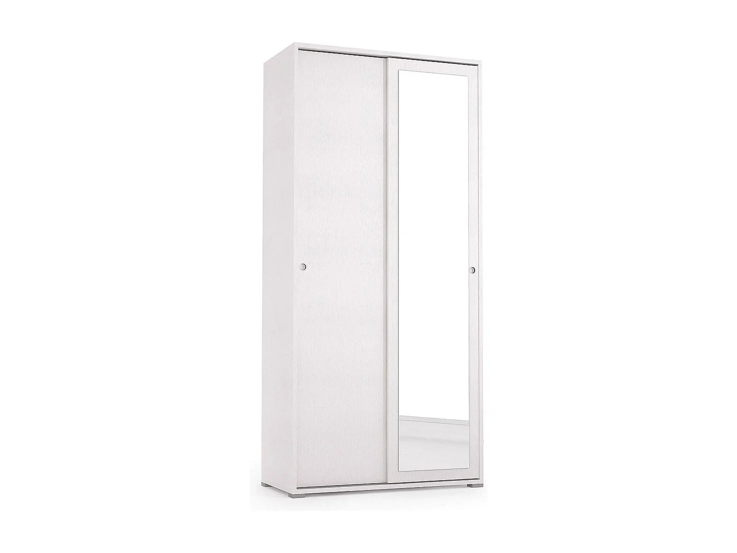 Armário Tulipano, Armário com 2 portas de correr e espelho, Armário com varão e prateleiras, 100% Fabricado em Itália, 90x45h195 cm, Branco