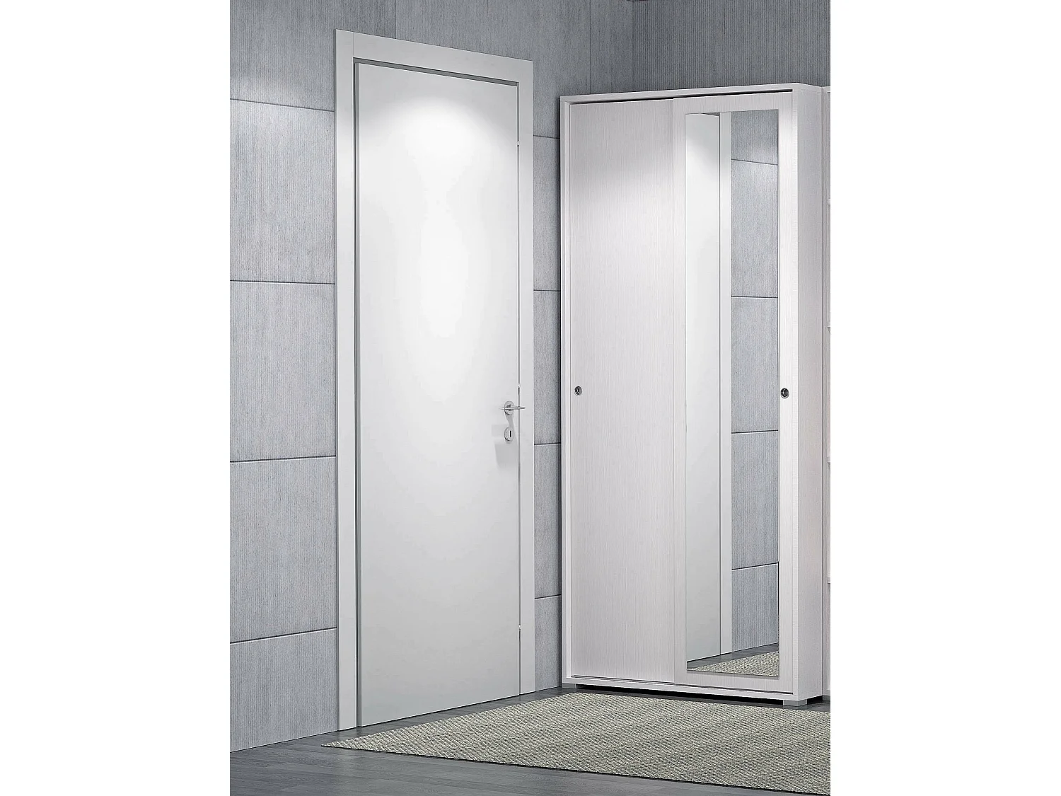 Armário Tulipano, Armário com 2 portas de correr e espelho, Armário com varão e prateleiras, 100% Fabricado em Itália, 90x45h195 cm, Branco