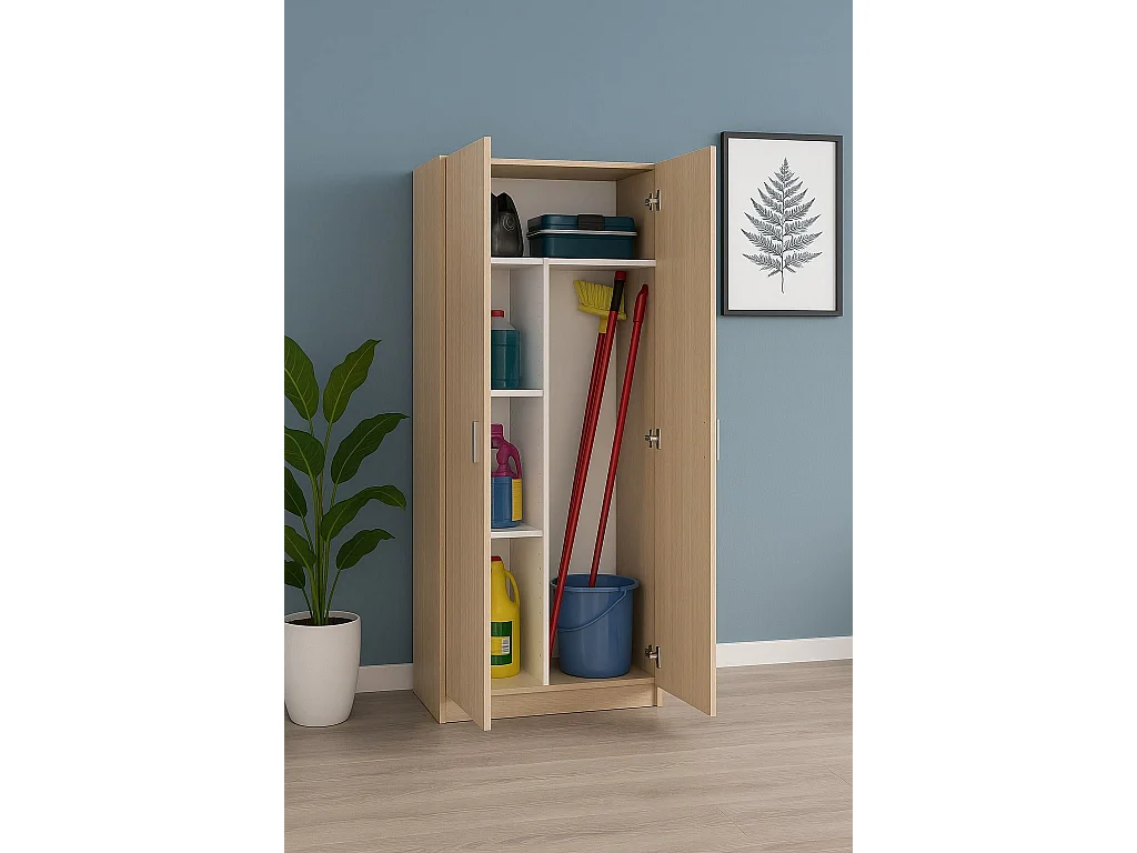 Armoire polyvalente Charleston, Armoire à balais avec 2 portes, Étagère à chaussures avec étagères, Armoire à balais, cm73x37h180 cm, Chêne