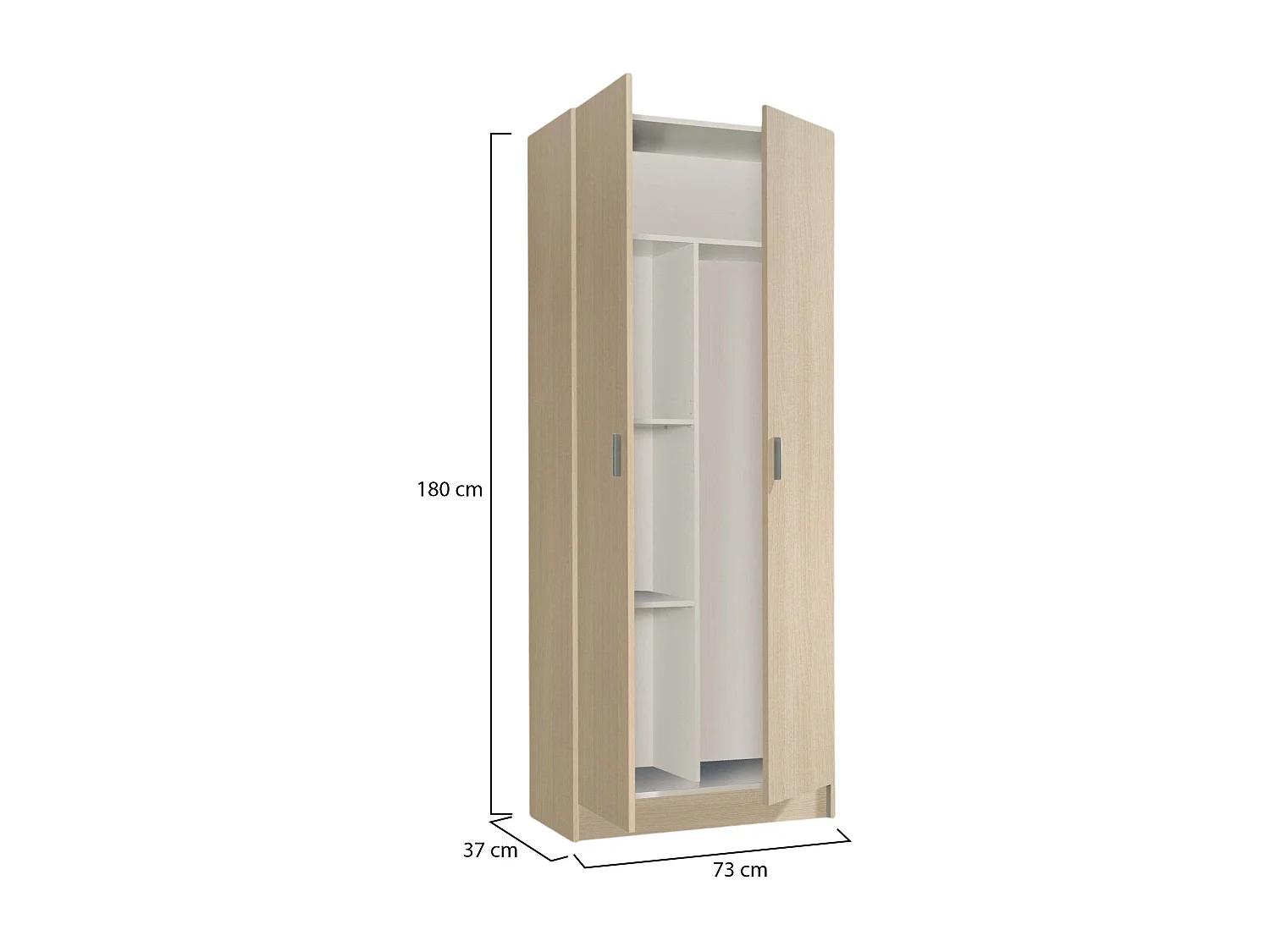 Armoire polyvalente Charleston, Armoire à balais avec 2 portes, Étagère à chaussures avec étagères, Armoire à balais, cm73x37h180 cm, Chêne