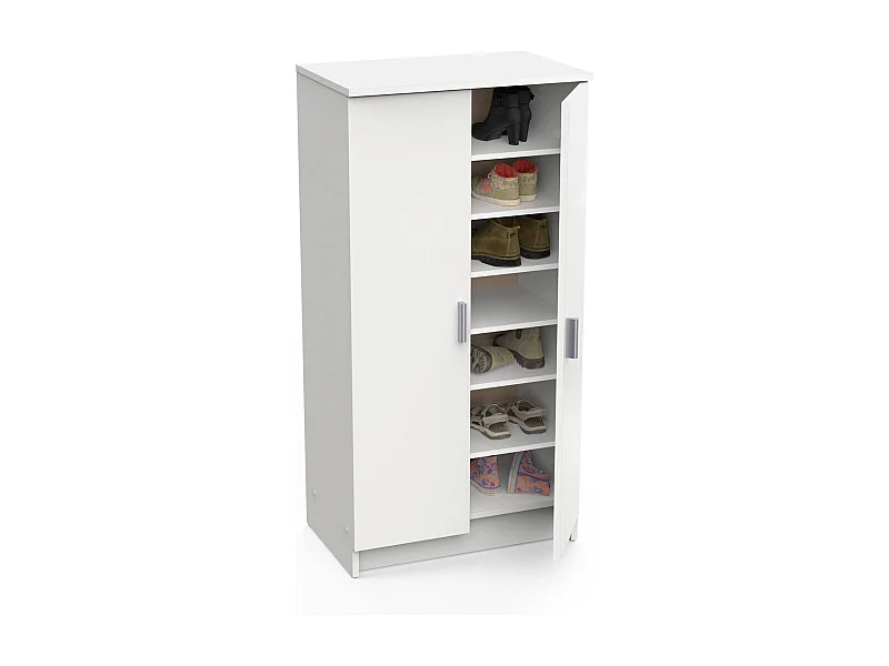 Meuble à chaussures Alcudia, Étagère à chaussures peu encombrante, Étagère à chaussures d'entrée, Armoire polyvalente avec 5 étagères, 55x36h108 cm, Blanc