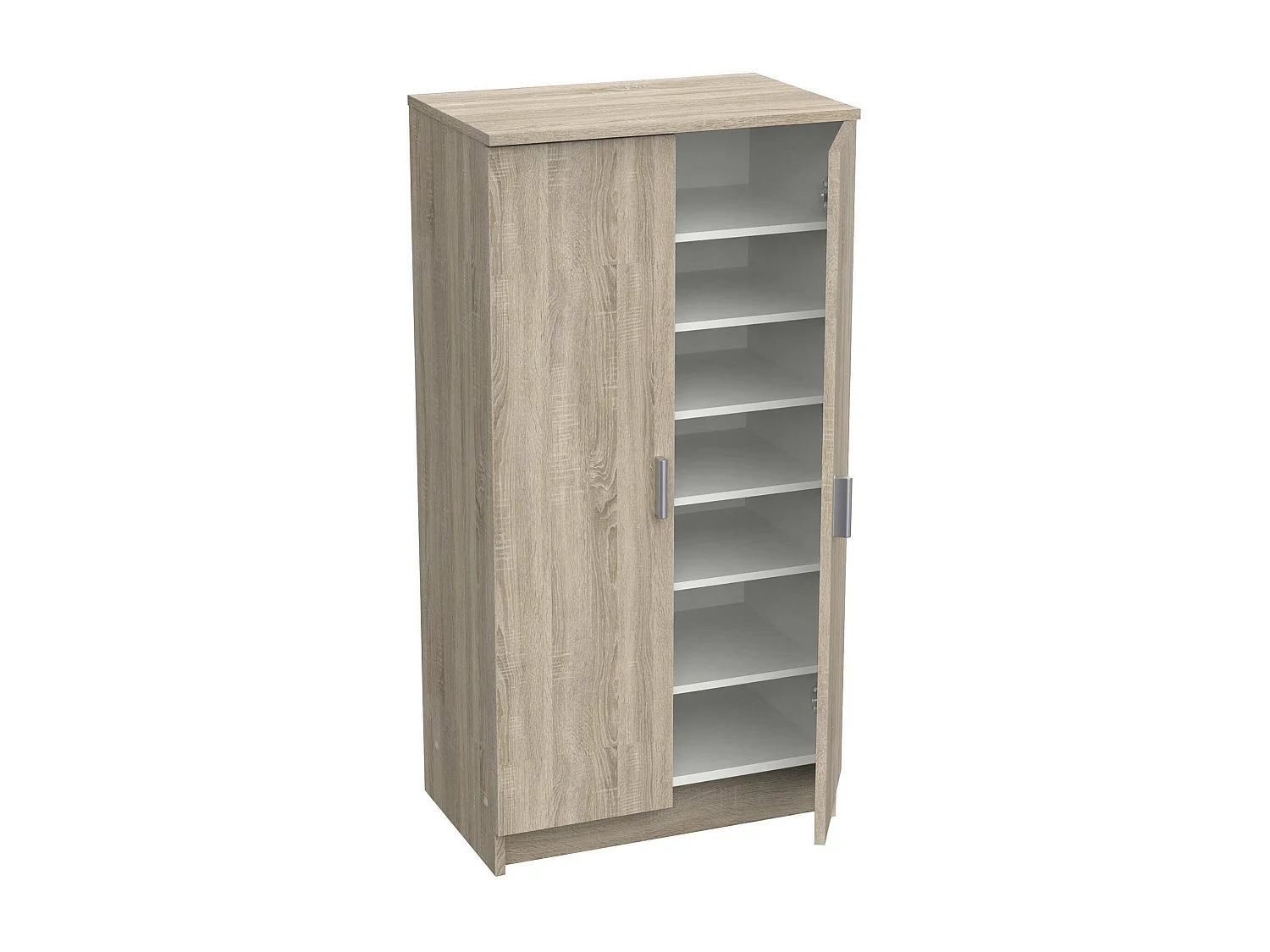 Dmora Schoenenkast Alcudia 35,3x54,6x108,4h cm Eiken Bruin 6 Planken 2 Deuren, Schoenenrek 7 Compartimenten