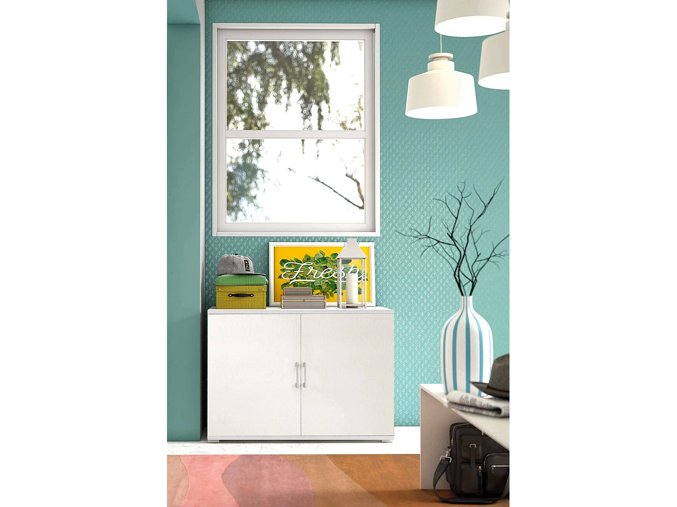 Armadio multiuso Bucaneve, Mobile lineare a 2 Ante battenti con ripiano, Mobile da ingresso, Scarpiera moderna, 100% Made in Italy, 90x45h66 cm, Bianco