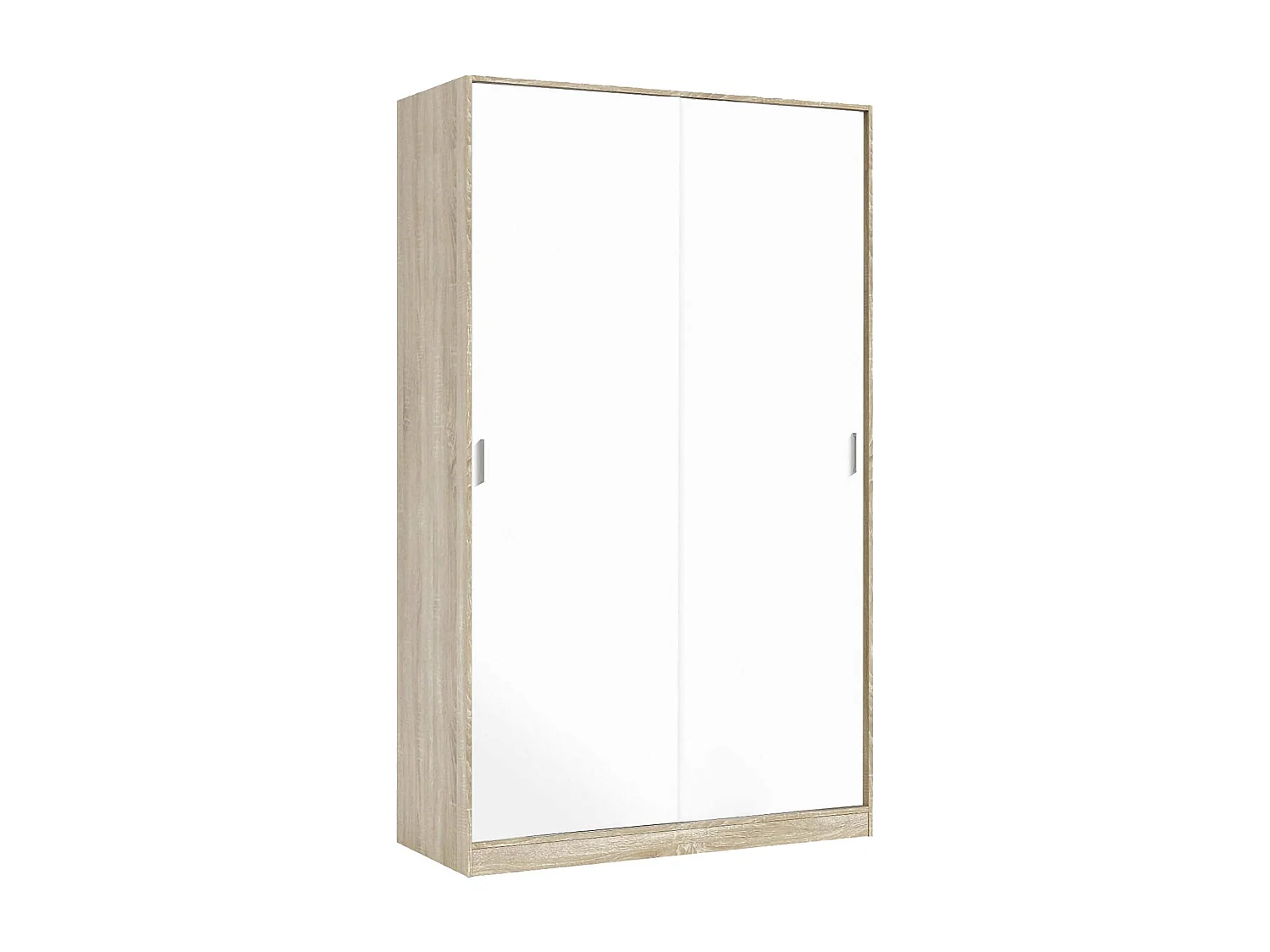 Armoire Waterbury, Armoire de chambre avec 2 portes coulissantes, Armoire avec 3 étagères et tringle à vêtements, 120x50h200 cm, Chêne et Blanc