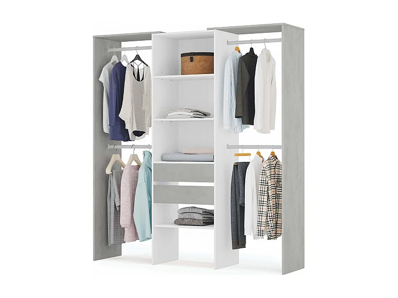 Armoire Miramar, Structure pour dressing, Armoire ouverte sans portes, Dressing, 179x50h202 cm, Blanc et Ciment
