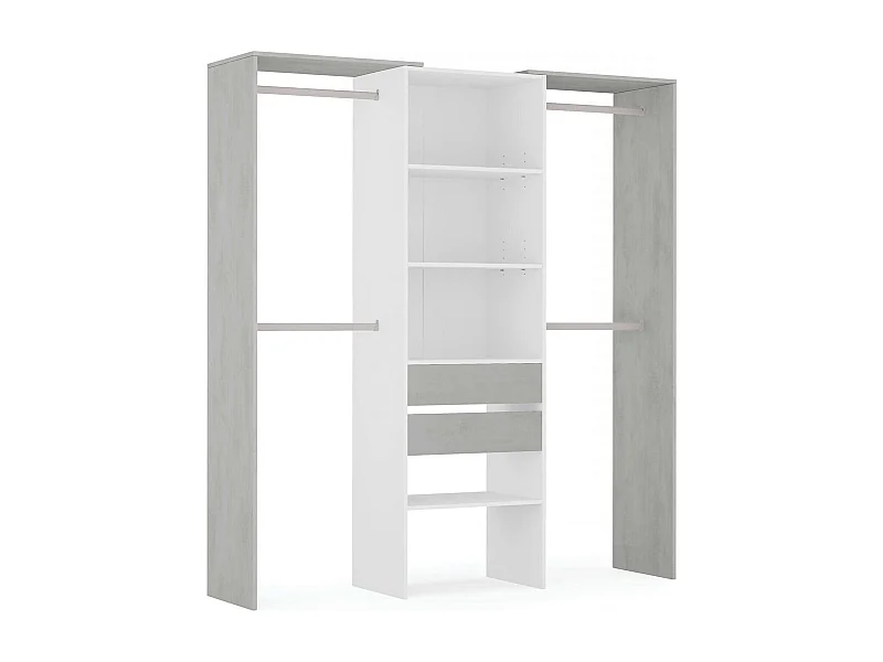 Armario Miramar, Estructura para vestidor, Armario abierto sin puertas, Vestidor, 179x50h202 cm, Blanco y Cemento