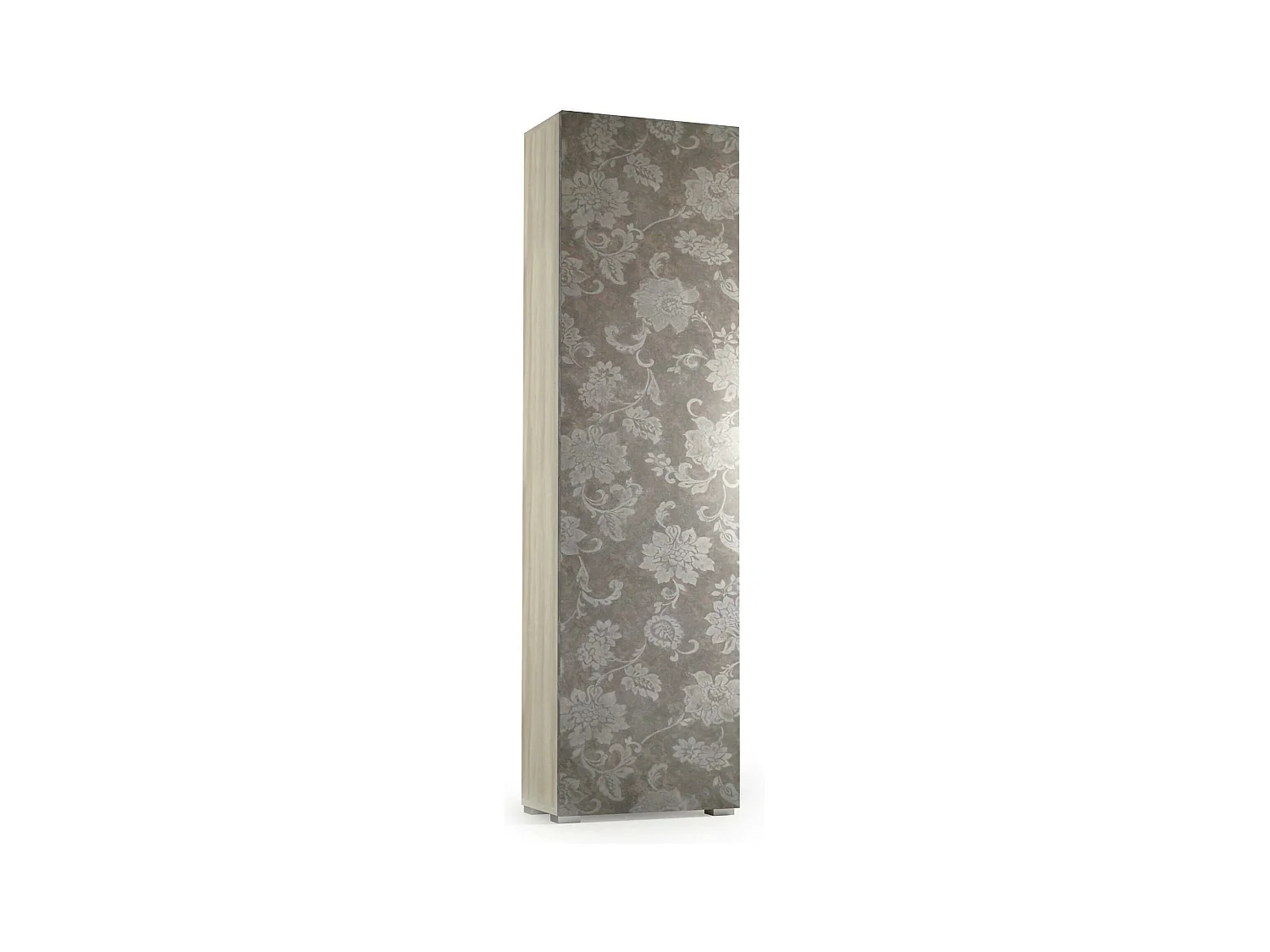 Armadio multiuso Fiordaliso, Mobile lineare a 1 Anta e 7 ripiani, Colonna da ingresso o bagno, Scarpiera moderna, 100% Made in Italy, 50x30h182 cm, Olmo e fantasia