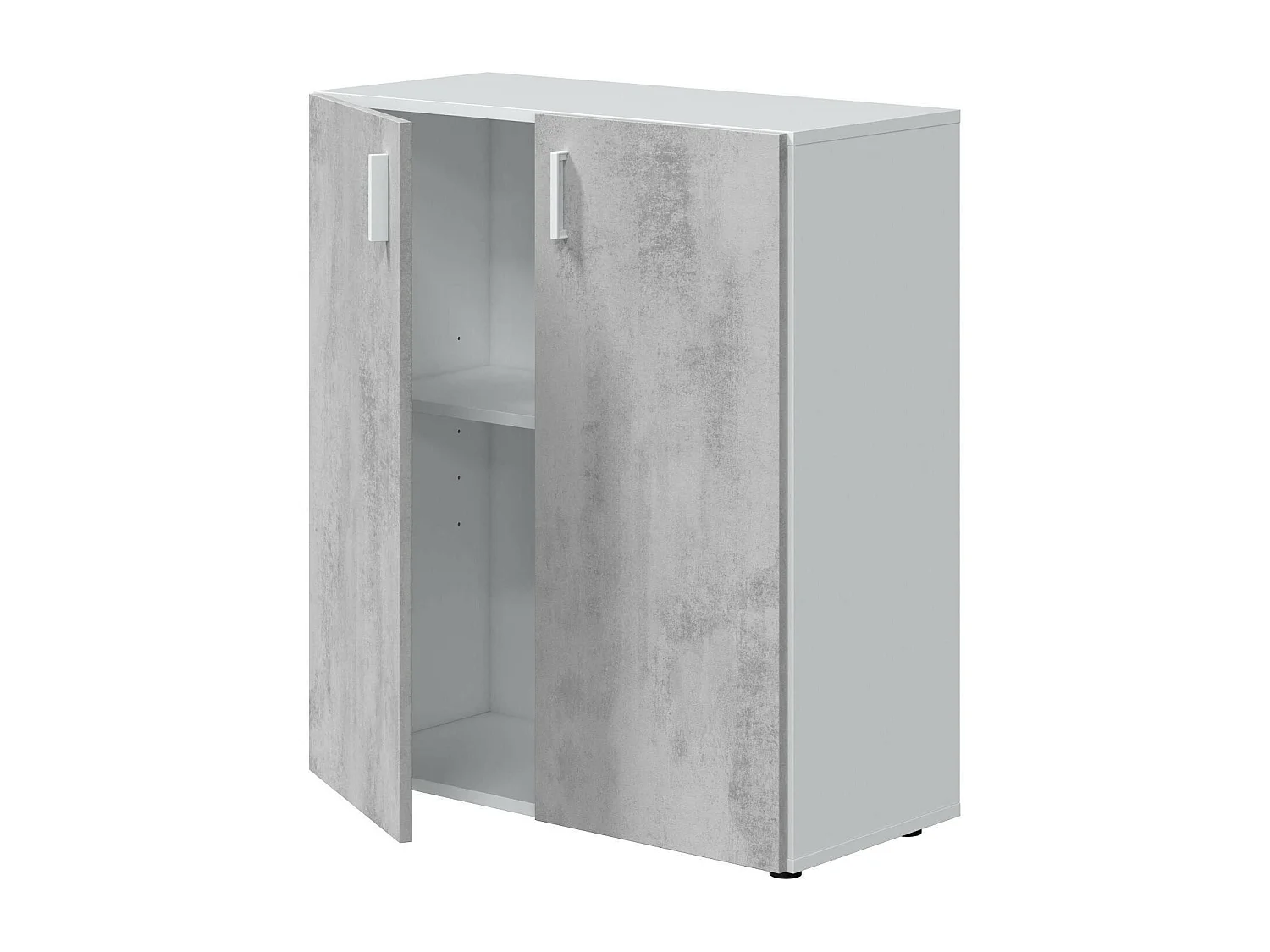 Hialeah multifunctionele kledingkast, Lage extra kast, Schoenenrek met 2 draaideuren en 1 plank, Schoenenkast, 80x37h92 cm, Cement en Wit