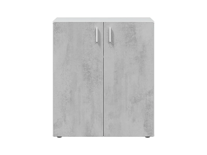 Armoire polyvalente Hialeah, Armoire auxiliaire basse, Étagère à chaussures avec 2 portes battantes et 1 étagère, Étagère à chaussures, 80x37h92 cm, Ciment et Blanc