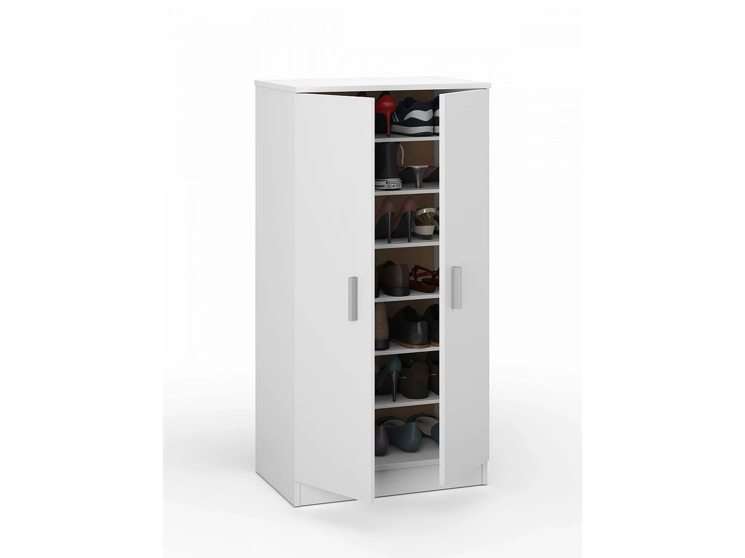 Armoire polyvalente Corona, Armoire auxiliaire avec 2 portes, Armoire à chaussures basse avec 6 étagères, Étagère à chaussures moderne, 55x36h108 cm, Blanc