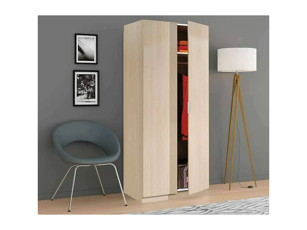 Armoire orange, Armoire de chambre avec 2 portes battantes, Meuble de chambre avec 1 étagère et tringle à vêtements, 82x52h180 cm, Chêne
