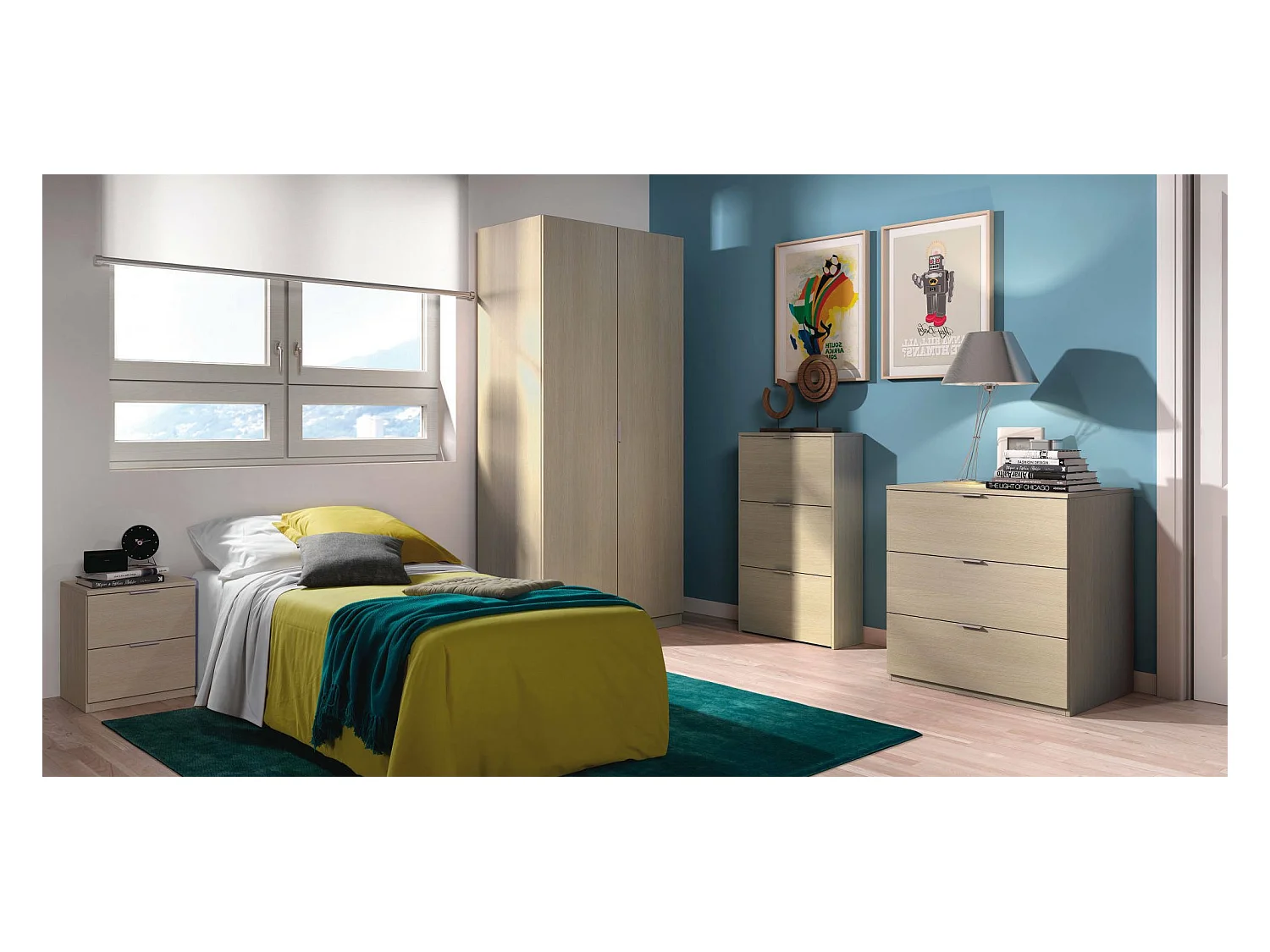 Armoire orange, Armoire de chambre avec 2 portes battantes, Meuble de chambre avec 1 étagère et tringle à vêtements, 82x52h180 cm, Chêne