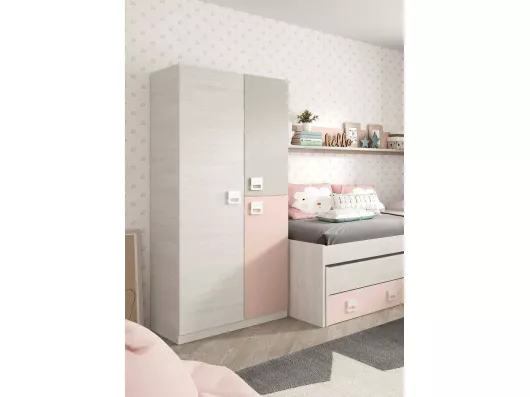 Kauf Unique Manchester-Kleiderschrank, Schlafzimmerschrank, Schrank mit 3 Türen und 3 Regalen mit Kleiderstange, 90 x 52 x 200 cm, Grau und Rosa