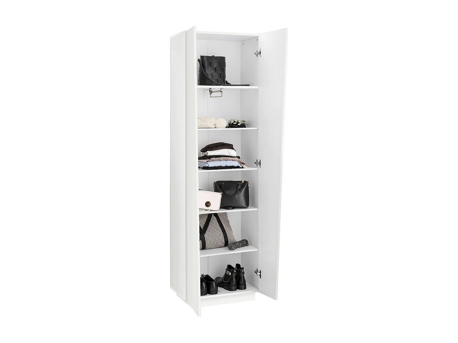 Armadio multiuso Medea, Portascarpe a 2 ante e 5 ripiani, Mobile multifunzione, 100% Made in Italy, cm 60x38h200, Bianco lucido