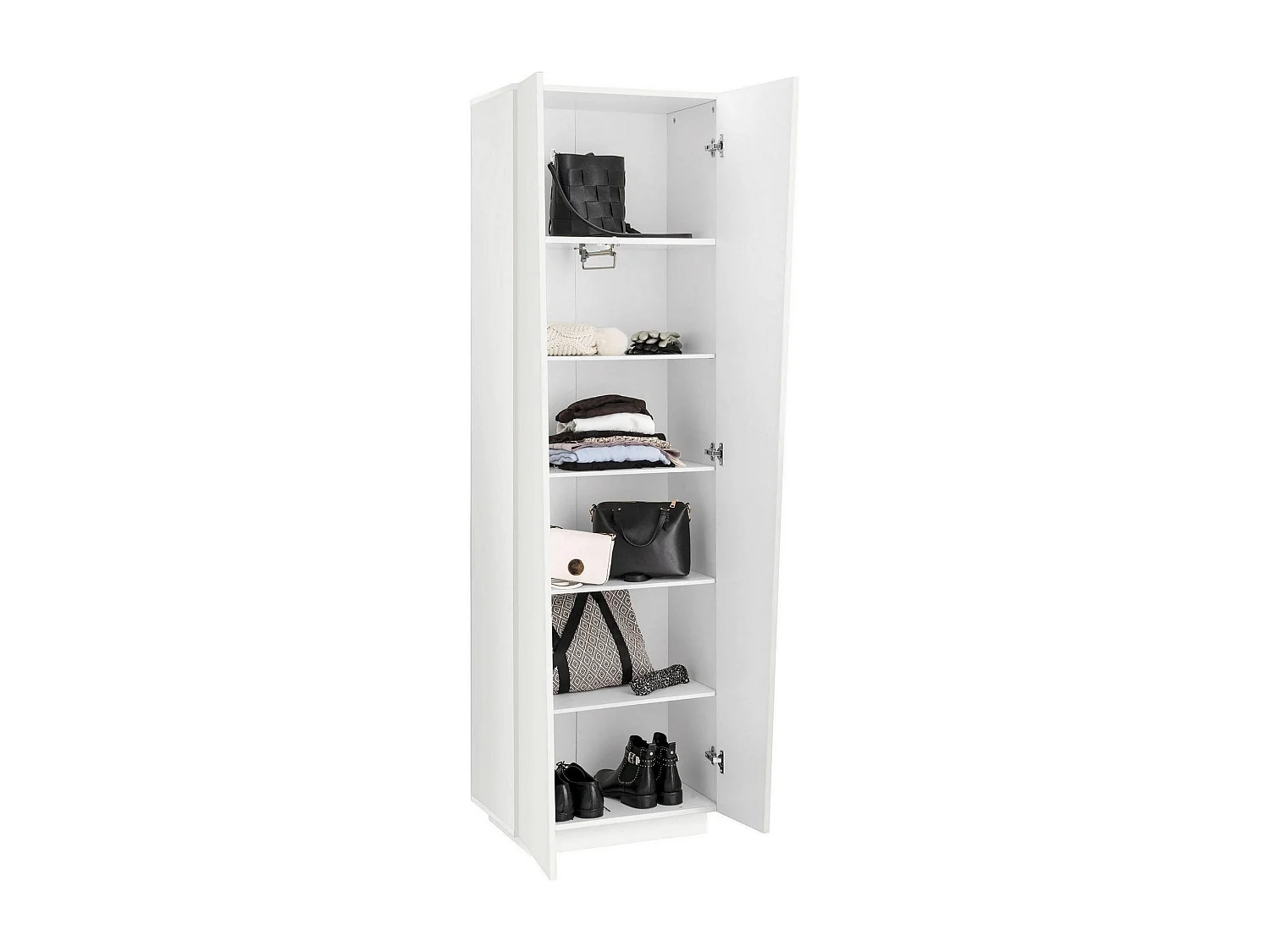 Armadio multiuso Medea, Portascarpe a 2 ante e 5 ripiani, Mobile multifunzione, 100% Made in Italy, cm 60x38h200, Bianco lucido