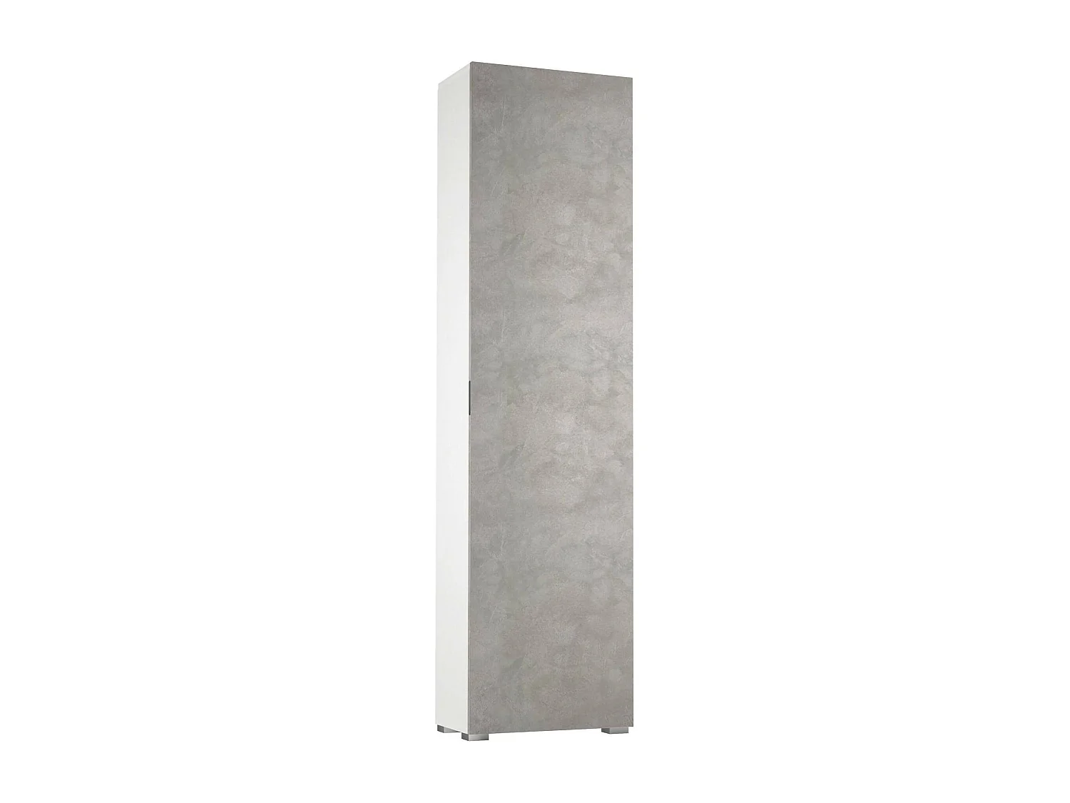 Armadio multiuso Fiordaliso, Mobile lineare a 1 Anta e 7 ripiani, Colonna da ingresso o bagno, Scarpiera moderna, 100% Made in Italy, 50x30h182 cm, Cemento e Bianco