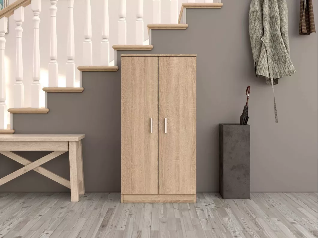 Kauf Unique Corona Mehrzweckgarderobe, Beistellschrank mit 2 Türen, Niedriger Schuhschrank mit 6 Regalen, Modernes Schuhregal, 55x36h108 cm, Eiche