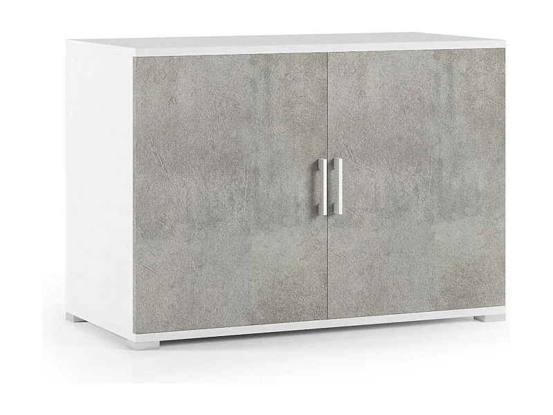 Bucaneve multifunctionele kledingkast, lineaire kast met 2 draaideuren met plank, entreekast, modern schoenenrek, 100% Made in Italy, 90x45h66 cm, cement en wit