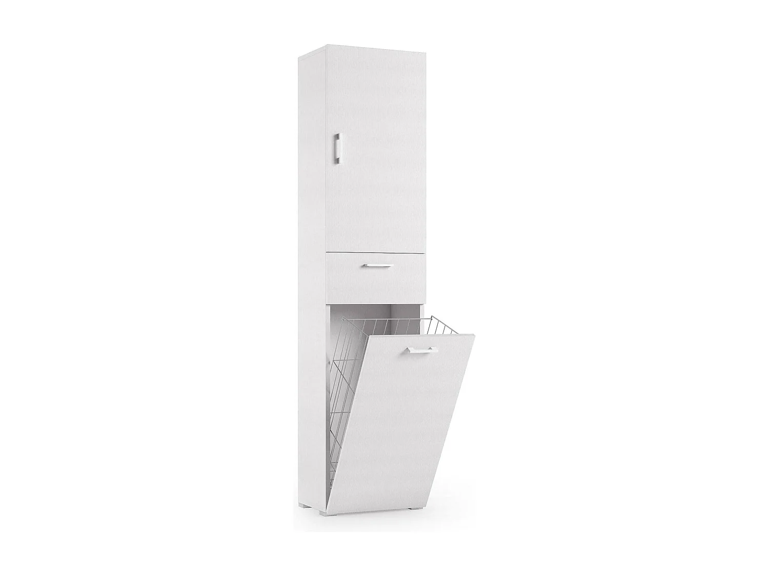 Armoire polyvalente Escolzia, Armoire à linge linéaire avec 2 portes, Colonne de salle de bain avec panier à linge, 100% Made in Italy, 45x32h195 cm, Blanc