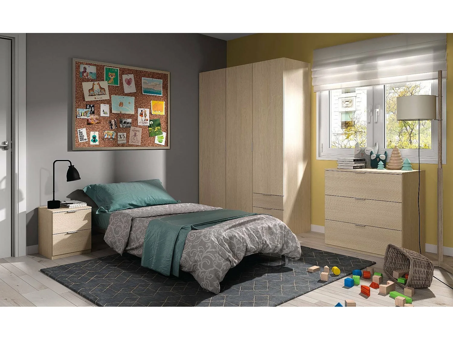 Armoire Warren, Armoire de chambre avec 3 portes et 3 tiroirs, Armoire avec 3 étagères et tringle à vêtements, 121x52h180 cm, Chêne