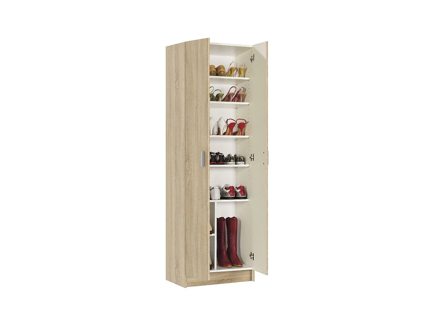 Armoire polyvalente Portsmouth, Armoire auxiliaire avec 2 portes, Armoire à chaussures moderne, Étagère à chaussures verticale, 59x37h180 cm, Chêne